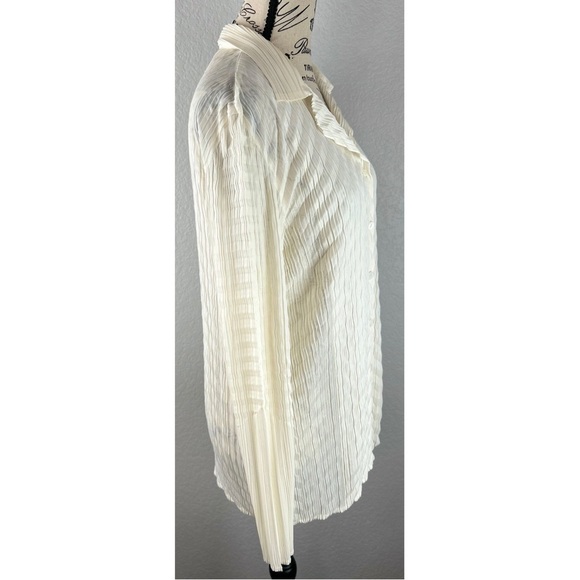 Josephine Chaus Women’s Cream Button Up Crinkle Blouse, size Large - Picture 4 of 9